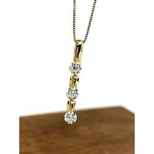 Diamond Pendant 3-Stone Dangle 0.45ct 14k Yellow Gold 18'' Chain Womens Necklace